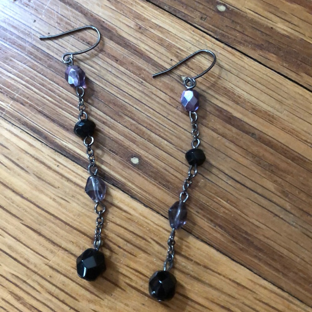 Purple and black jewel earrings.